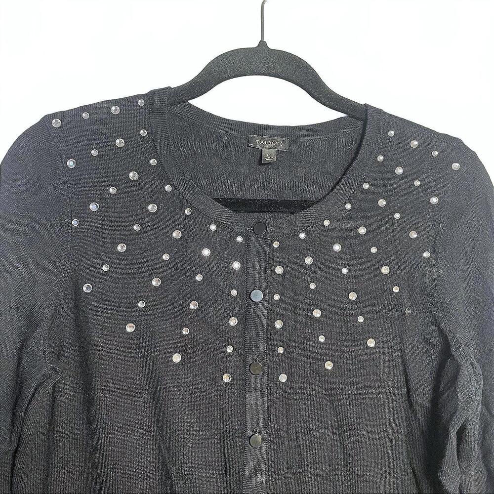 Classic Chic Black Button Up Talbots Cardigan Cry… - image 2